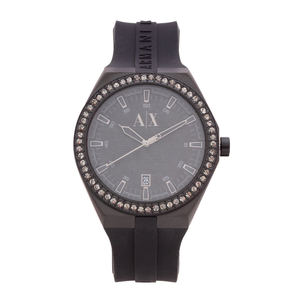 Armani Exchange AX1217 Classic Men's 47mm Diamonds Black Silicone Stra –  Multi Watch