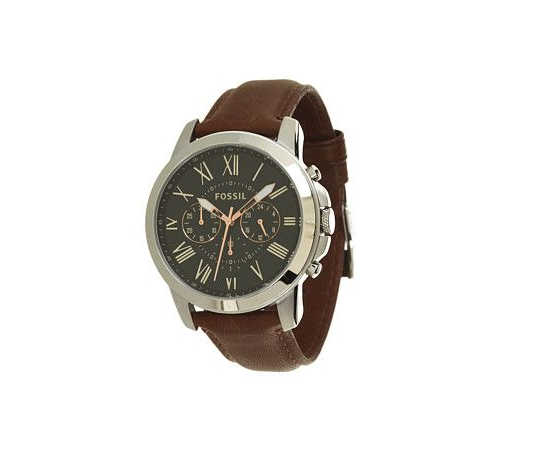 Fossil FS4735IE Grant Men's 44m Chrono Brown Leather Silver Quartz Watch