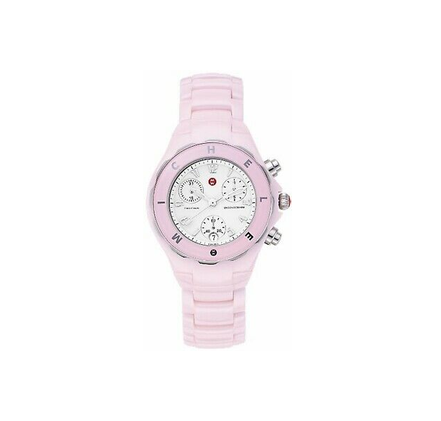 Michele MWW12A000004 Women's 35mm Pink Resin & Stainless Steel Quartz Watch