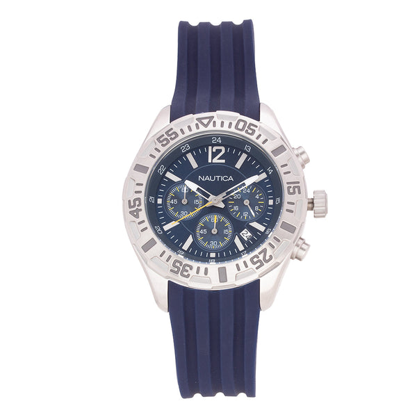Nautica N17667G Men's 45mm Diver Steel Navy Silicone Strap Watch