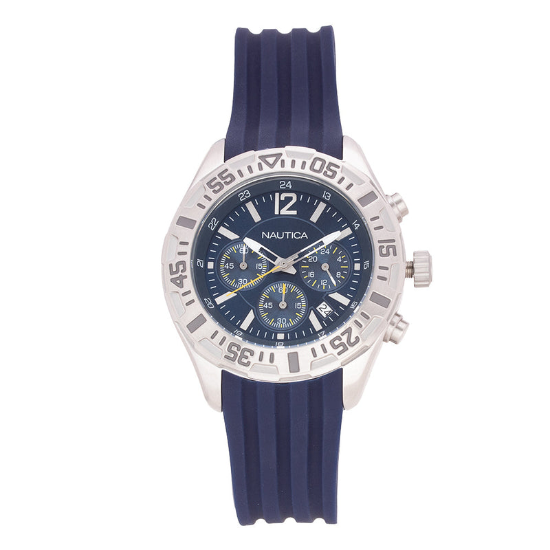 Nautica N17667G Men's 45mm Diver Steel Navy Silicone Strap Watch